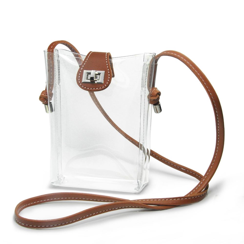 Small Clear Pvc Cross Body Bag Phone Bag With Vegan Leather Trim :v